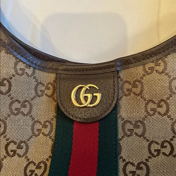 NWOT Look a like Gucci Brown Shoulder Bag with Green and Red Stripes - Picture 2 of 14